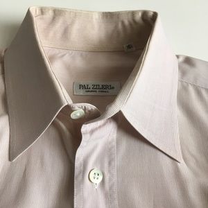Pal zileri dress shirt men’s long sleeve 15.5 100% cotton taupe stripes pa0173